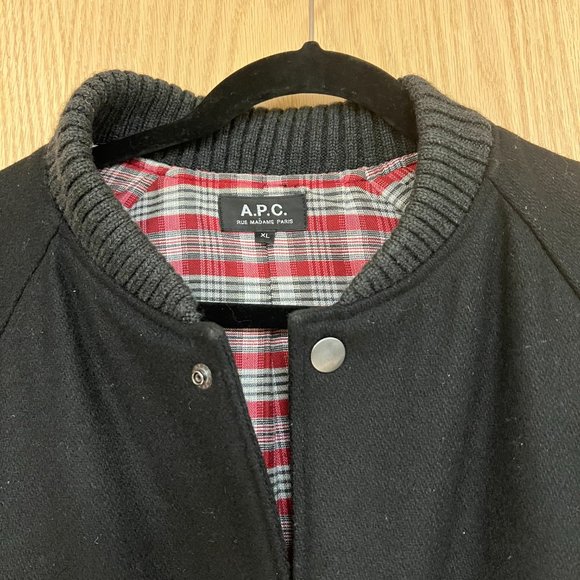 APC x Jules Fournier Varsity Black Wool Bomber Jacket, Size XL Extra Large - Picture 3 of 4